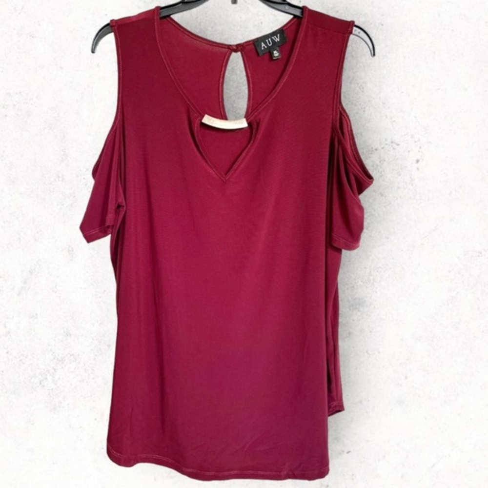 AUW Extra Large Maroon Cold Shoulder Short Sleeve Tunic Blouse